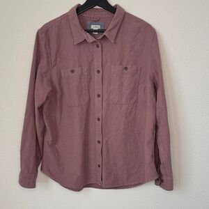 L.L. Bean Basic Women's Button Up Flannel Shirt - Rose and Navy, size XL